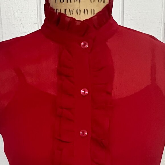 Red chiffon tuxedo top, BCX, Size Small/Medium - Picture 1 of 11